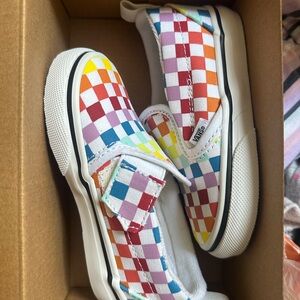 Toddler Vans Red and Orange Slip-On Sneakers Vibrant Checkerboard